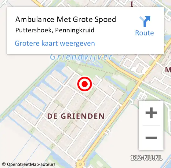 Locatie op kaart van de 112 melding: Ambulance Met Grote Spoed Naar Puttershoek, Penningkruid op 3 mei 2024 13:18