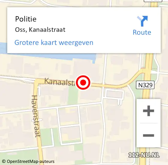 Locatie op kaart van de 112 melding: Politie Oss, Kanaalstraat op 3 mei 2024 13:19