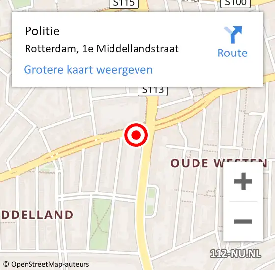 Locatie op kaart van de 112 melding: Politie Rotterdam, 1e Middellandstraat op 3 mei 2024 13:22