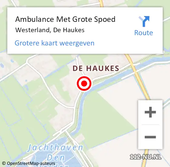 Locatie op kaart van de 112 melding: Ambulance Met Grote Spoed Naar Westerland, De Haukes op 3 mei 2024 13:22