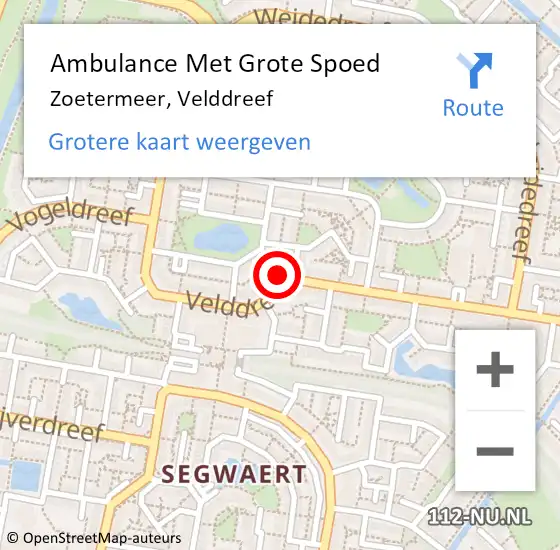 Locatie op kaart van de 112 melding: Ambulance Met Grote Spoed Naar Zoetermeer, Velddreef op 3 mei 2024 13:24