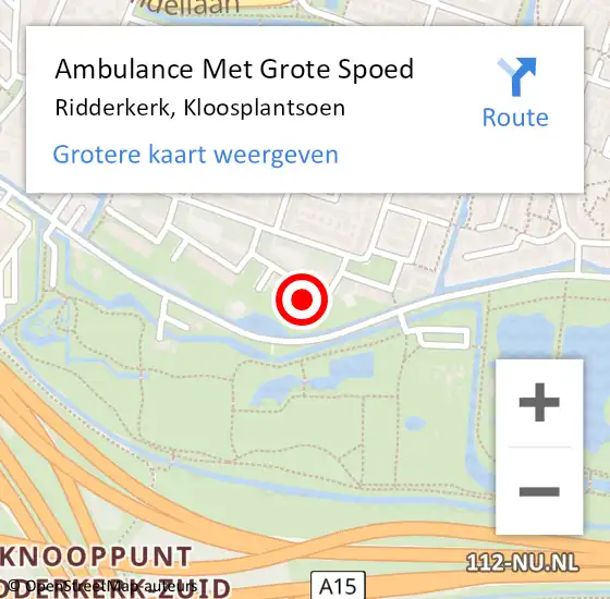 Locatie op kaart van de 112 melding: Ambulance Met Grote Spoed Naar Ridderkerk, Kloosplantsoen op 3 mei 2024 13:50