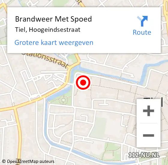 Locatie op kaart van de 112 melding: Brandweer Met Spoed Naar Tiel, Hoogeindsestraat op 3 mei 2024 14:02