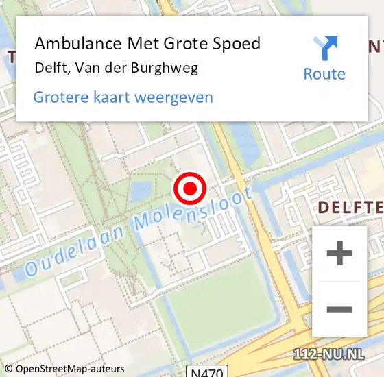 Locatie op kaart van de 112 melding: Ambulance Met Grote Spoed Naar Delft, Van der Burghweg op 3 mei 2024 14:29