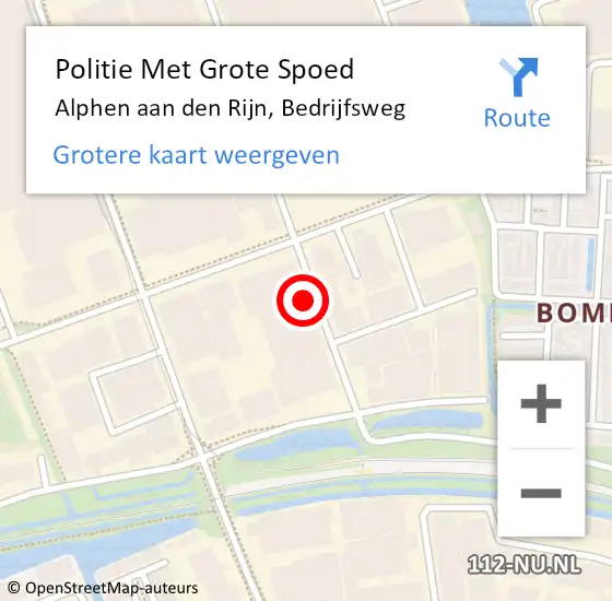 Locatie op kaart van de 112 melding: Politie Met Grote Spoed Naar Alphen aan den Rijn, Bedrijfsweg op 3 mei 2024 14:40