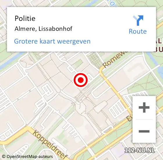 Locatie op kaart van de 112 melding: Politie Almere, Lissabonhof op 3 mei 2024 14:41