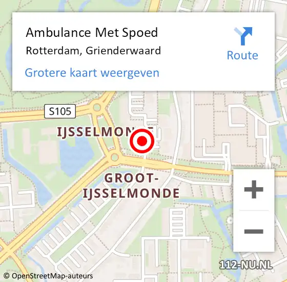Locatie op kaart van de 112 melding: Ambulance Met Spoed Naar Rotterdam, Grienderwaard op 3 mei 2024 14:54