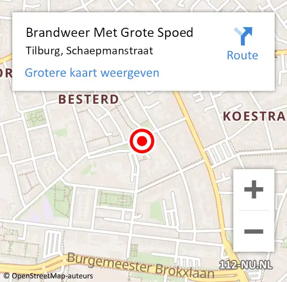 Locatie op kaart van de 112 melding: Brandweer Met Grote Spoed Naar Tilburg, Schaepmanstraat op 3 mei 2024 14:54
