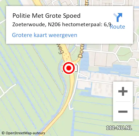 Locatie op kaart van de 112 melding: Politie Met Grote Spoed Naar Zoeterwoude, N206 hectometerpaal: 6,9 op 3 mei 2024 14:57