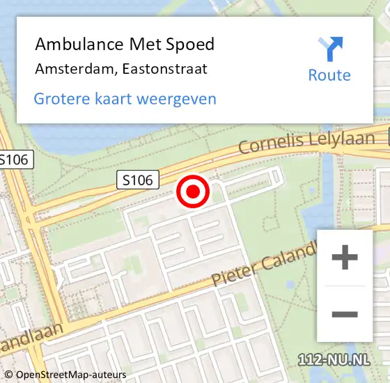 Locatie op kaart van de 112 melding: Ambulance Met Spoed Naar Amsterdam, Eastonstraat op 3 mei 2024 15:10