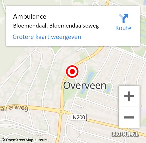 Locatie op kaart van de 112 melding: Ambulance Bloemendaal, Bloemendaalseweg op 3 mei 2024 15:28