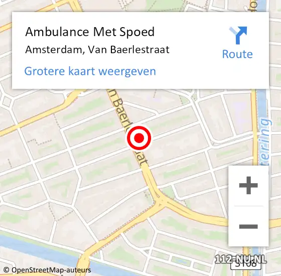 Locatie op kaart van de 112 melding: Ambulance Met Spoed Naar Amsterdam, Van Baerlestraat op 3 mei 2024 15:30