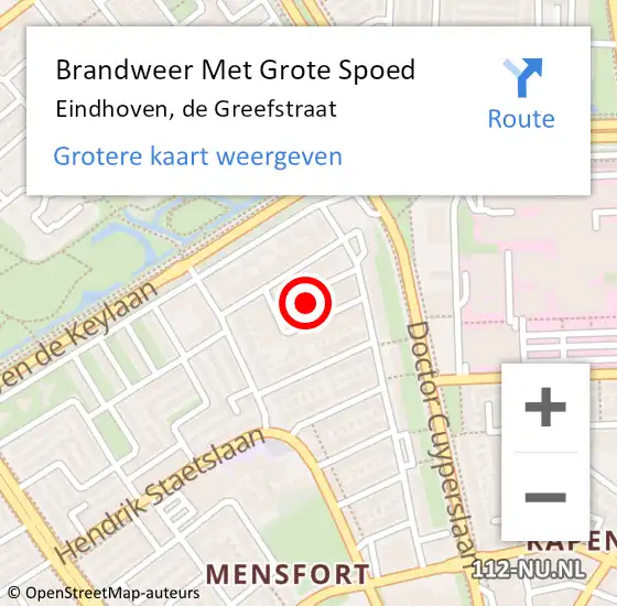 Locatie op kaart van de 112 melding: Brandweer Met Grote Spoed Naar Eindhoven, de Greefstraat op 3 mei 2024 15:31