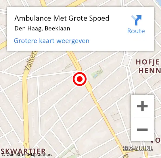 Locatie op kaart van de 112 melding: Ambulance Met Grote Spoed Naar Den Haag, Beeklaan op 3 mei 2024 15:34