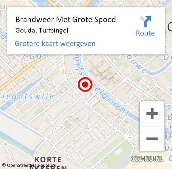 Locatie op kaart van de 112 melding: Brandweer Met Grote Spoed Naar Gouda, Turfsingel op 3 mei 2024 15:40