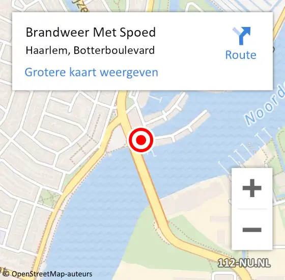 Locatie op kaart van de 112 melding: Brandweer Met Spoed Naar Haarlem, Botterboulevard op 3 mei 2024 15:45