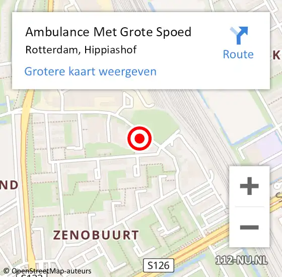Locatie op kaart van de 112 melding: Ambulance Met Grote Spoed Naar Rotterdam, Hippiashof op 3 mei 2024 15:51