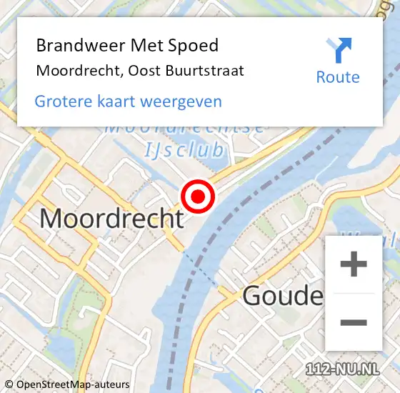 Locatie op kaart van de 112 melding: Brandweer Met Spoed Naar Moordrecht, Oost Buurtstraat op 3 mei 2024 15:53