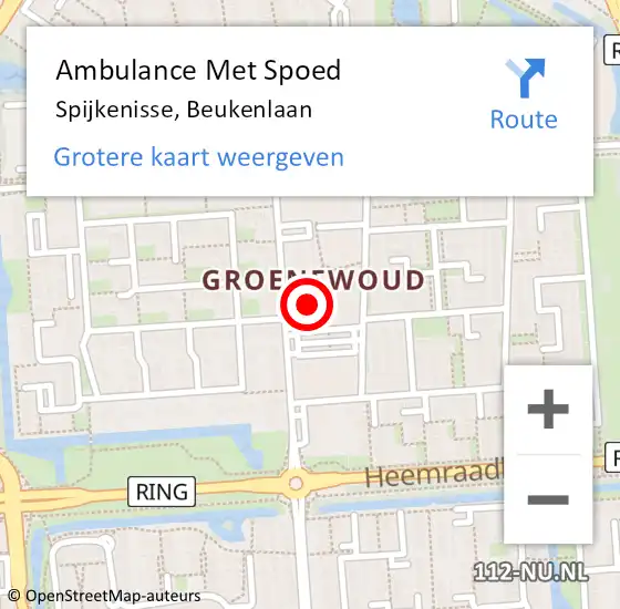 Locatie op kaart van de 112 melding: Ambulance Met Spoed Naar Spijkenisse, Beukenlaan op 3 mei 2024 15:54
