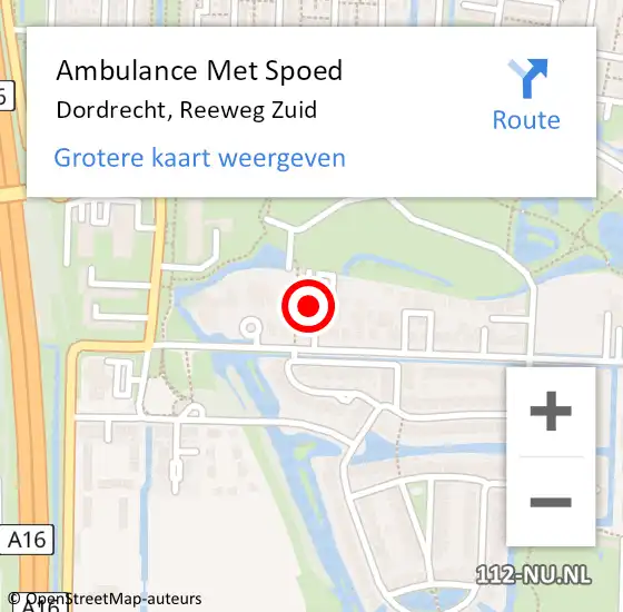 Locatie op kaart van de 112 melding: Ambulance Met Spoed Naar Dordrecht, Reeweg Zuid op 3 mei 2024 15:56