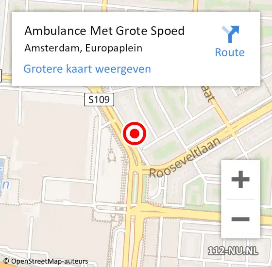 Locatie op kaart van de 112 melding: Ambulance Met Grote Spoed Naar Amsterdam, Europaplein op 3 mei 2024 16:05