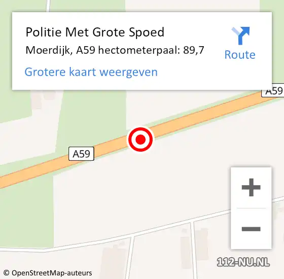 Locatie op kaart van de 112 melding: Politie Met Grote Spoed Naar Moerdijk, A59 hectometerpaal: 89,7 op 3 mei 2024 16:10