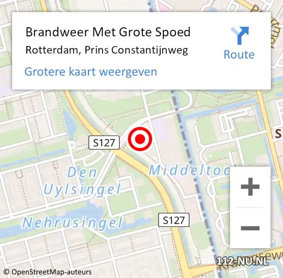 Locatie op kaart van de 112 melding: Brandweer Met Grote Spoed Naar Rotterdam, Prins Constantijnweg op 3 mei 2024 16:10