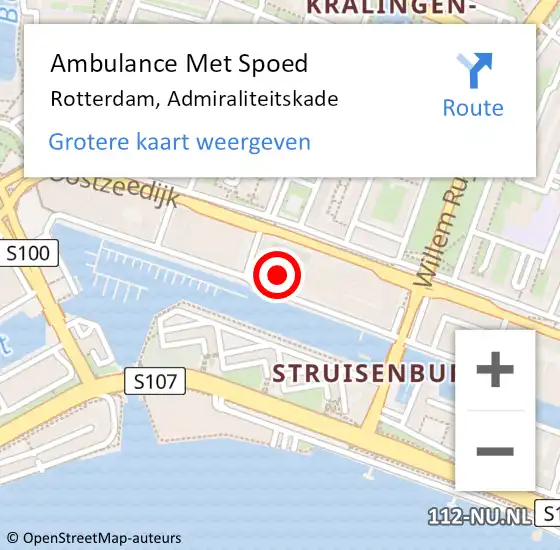 Locatie op kaart van de 112 melding: Ambulance Met Spoed Naar Rotterdam, Admiraliteitskade op 3 mei 2024 16:12