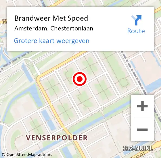 Locatie op kaart van de 112 melding: Brandweer Met Spoed Naar Amsterdam, Chestertonlaan op 3 mei 2024 16:13