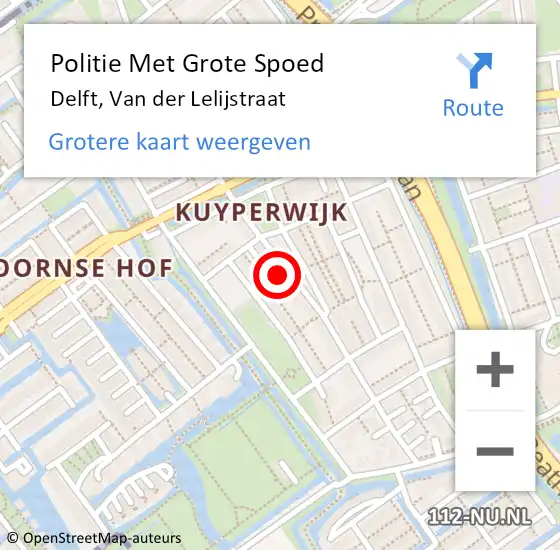 Locatie op kaart van de 112 melding: Politie Met Grote Spoed Naar Delft, Van der Lelijstraat op 3 mei 2024 16:14