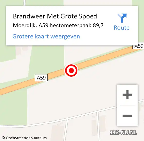 Locatie op kaart van de 112 melding: Brandweer Met Grote Spoed Naar Moerdijk, A59 hectometerpaal: 89,7 op 3 mei 2024 16:18