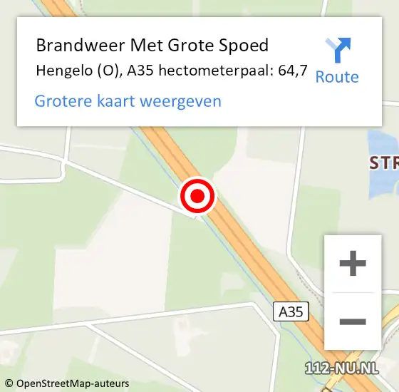 Locatie op kaart van de 112 melding: Brandweer Met Grote Spoed Naar Hengelo (O), A35 hectometerpaal: 64,7 op 3 mei 2024 16:23