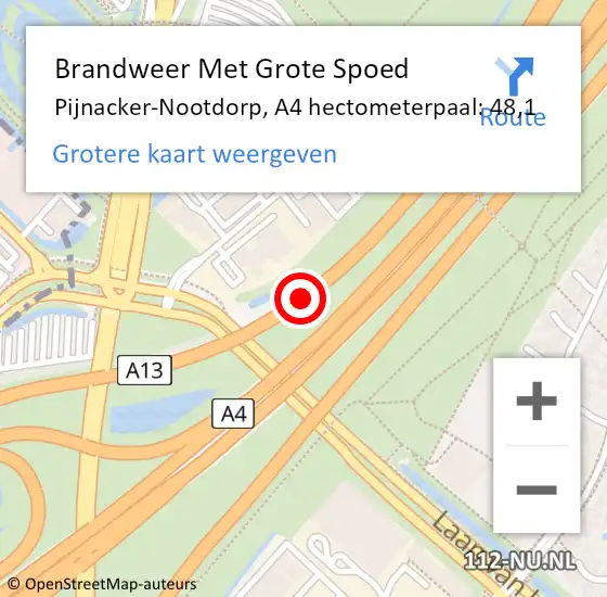Locatie op kaart van de 112 melding: Brandweer Met Grote Spoed Naar Pijnacker-Nootdorp, A4 hectometerpaal: 48,1 op 3 mei 2024 16:34