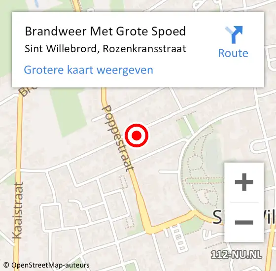 Locatie op kaart van de 112 melding: Brandweer Met Grote Spoed Naar Sint Willebrord, Rozenkransstraat op 3 mei 2024 16:36