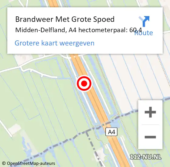 Locatie op kaart van de 112 melding: Brandweer Met Grote Spoed Naar Midden-Delfland, A4 hectometerpaal: 60,4 op 3 mei 2024 16:38