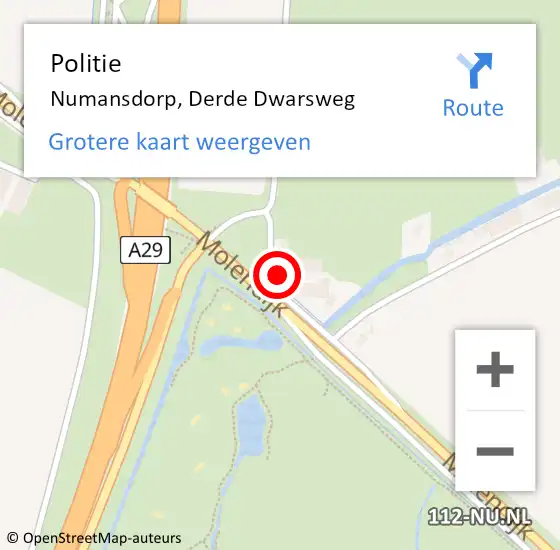 Locatie op kaart van de 112 melding: Politie Numansdorp, Derde Dwarsweg op 3 mei 2024 16:41