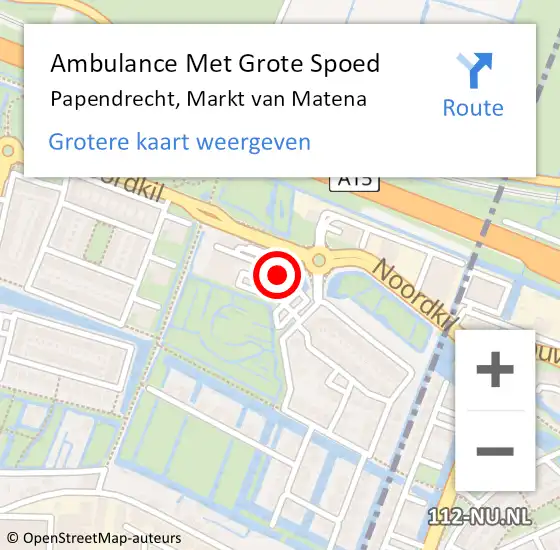 Locatie op kaart van de 112 melding: Ambulance Met Grote Spoed Naar Papendrecht, Markt van Matena op 3 mei 2024 16:48