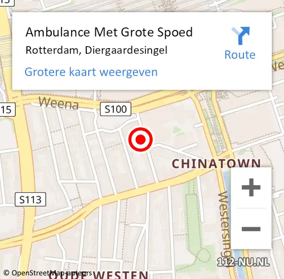 Locatie op kaart van de 112 melding: Ambulance Met Grote Spoed Naar Rotterdam, Diergaardesingel op 3 mei 2024 16:51