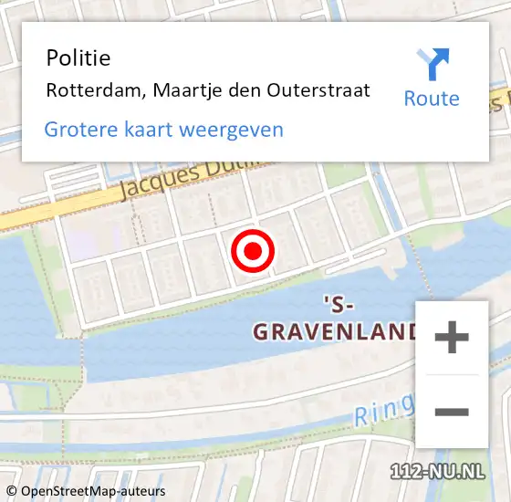 Locatie op kaart van de 112 melding: Politie Rotterdam, Maartje den Outerstraat op 3 mei 2024 16:51