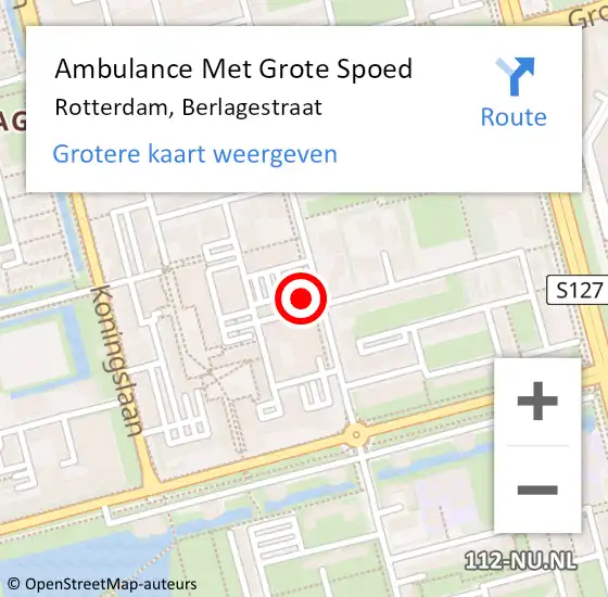 Locatie op kaart van de 112 melding: Ambulance Met Grote Spoed Naar Rotterdam, Berlagestraat op 3 mei 2024 17:00