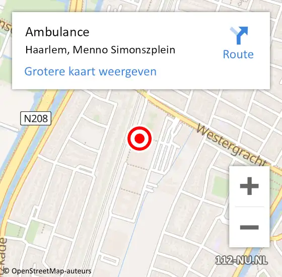 Locatie op kaart van de 112 melding: Ambulance Haarlem, Menno Simonszplein op 3 mei 2024 17:06