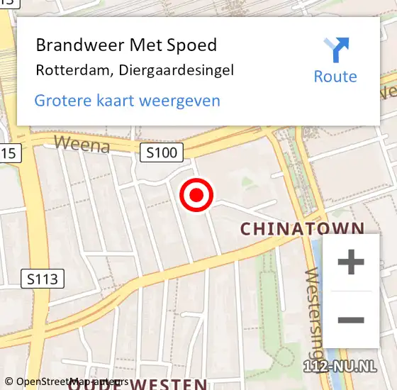 Locatie op kaart van de 112 melding: Brandweer Met Spoed Naar Rotterdam, Diergaardesingel op 3 mei 2024 17:12