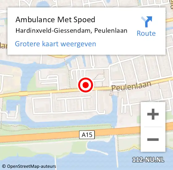 Locatie op kaart van de 112 melding: Ambulance Met Spoed Naar Hardinxveld-Giessendam, Peulenlaan op 3 mei 2024 17:16