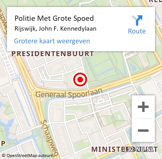 Locatie op kaart van de 112 melding: Politie Met Grote Spoed Naar Rijswijk, John F. Kennedylaan op 3 mei 2024 17:18