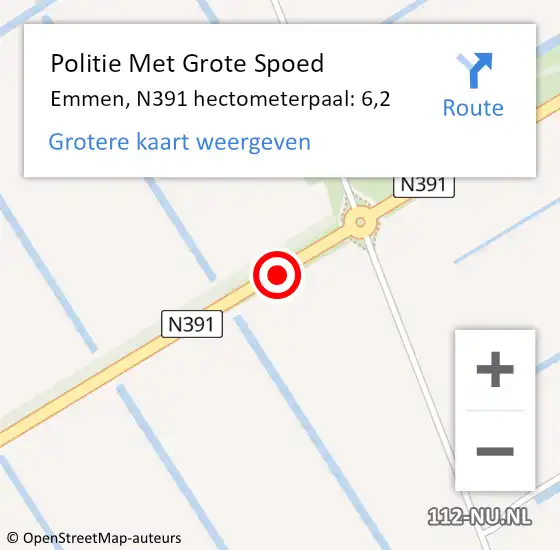 Locatie op kaart van de 112 melding: Politie Met Grote Spoed Naar Emmen, N391 hectometerpaal: 6,2 op 3 mei 2024 17:26