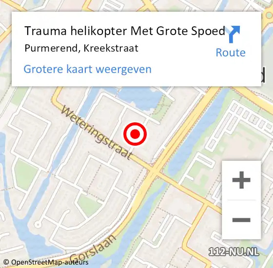 Locatie op kaart van de 112 melding: Trauma helikopter Met Grote Spoed Naar Purmerend, Kreekstraat op 3 mei 2024 17:31