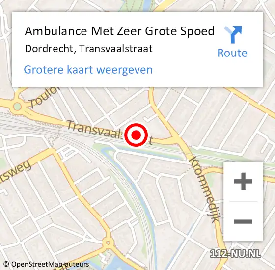 Locatie op kaart van de 112 melding: Ambulance Met Zeer Grote Spoed Naar Dordrecht, Transvaalstraat op 3 mei 2024 17:34
