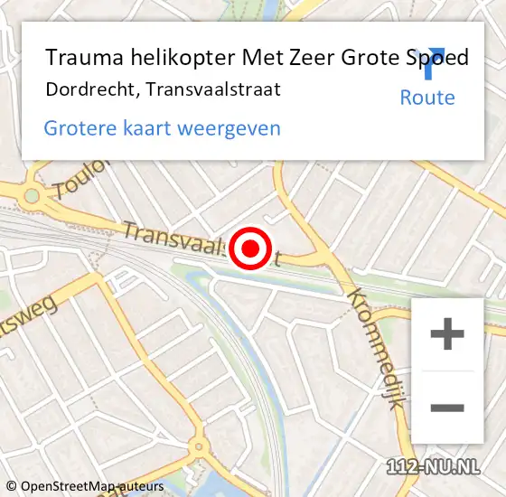 Locatie op kaart van de 112 melding: Trauma helikopter Met Zeer Grote Spoed Naar Dordrecht, Transvaalstraat op 3 mei 2024 17:34