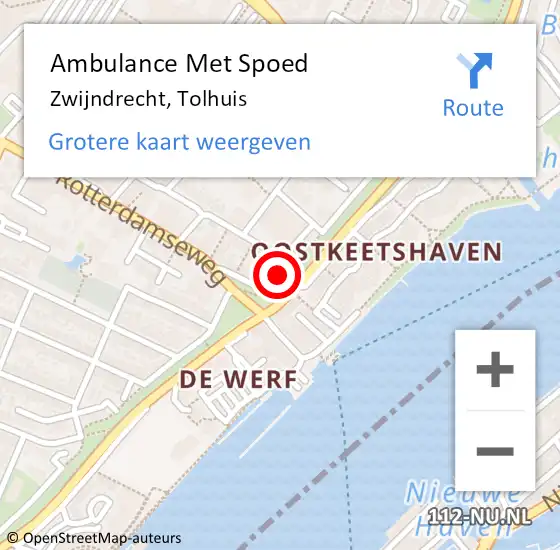 Locatie op kaart van de 112 melding: Ambulance Met Spoed Naar Zwijndrecht, Tolhuis op 3 mei 2024 18:14