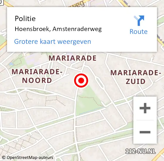 Locatie op kaart van de 112 melding: Politie Hoensbroek, Amstenraderweg op 3 mei 2024 18:17